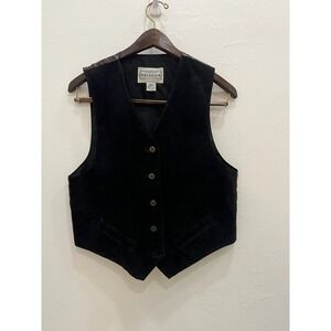 Arizona Jean Co Suede Leather Vest Mens Small Black Plaid Back Good Condition